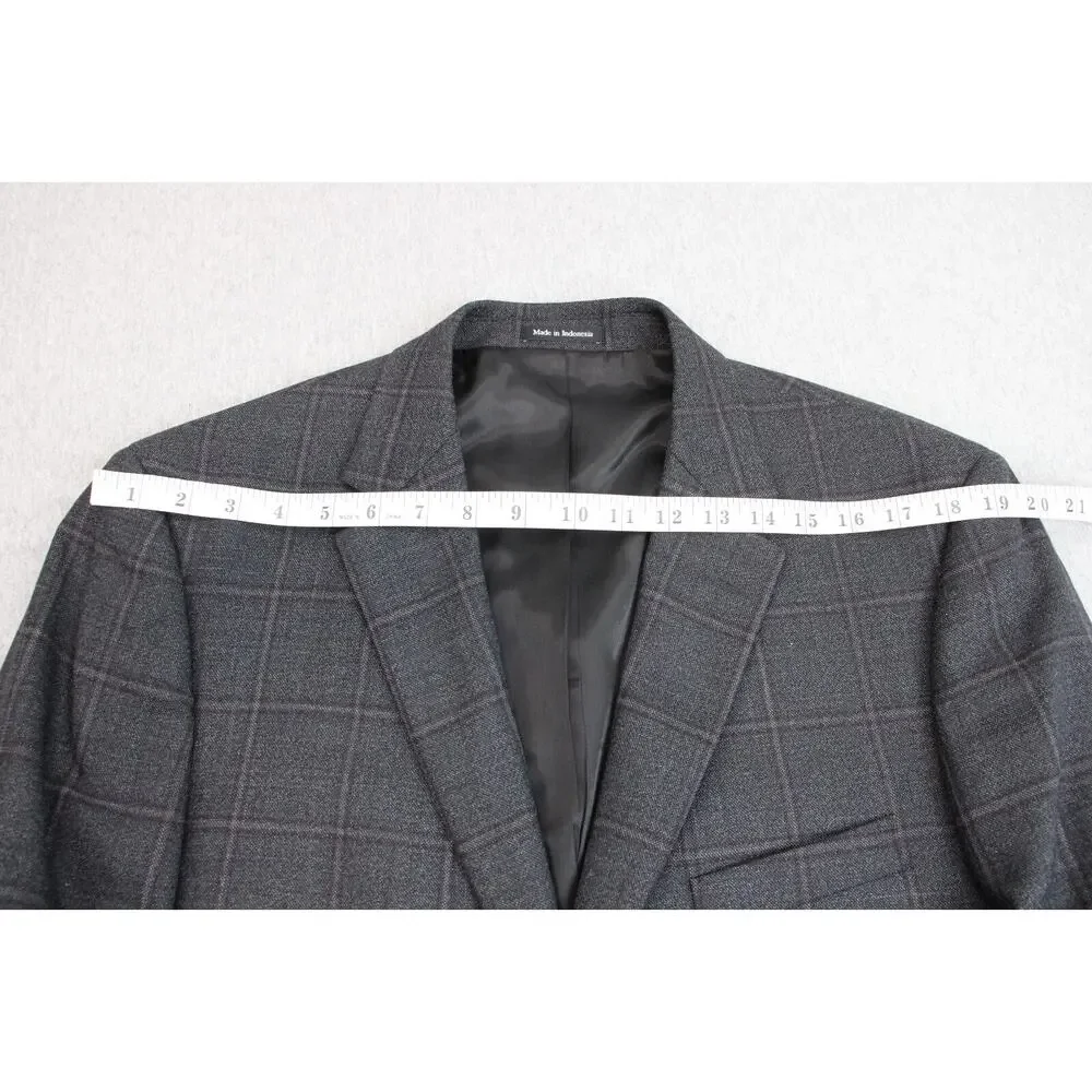 Pronto Uomo Platinum Blazer Jacket Mens 42R Windowpane Wool Blend Stretch Lined